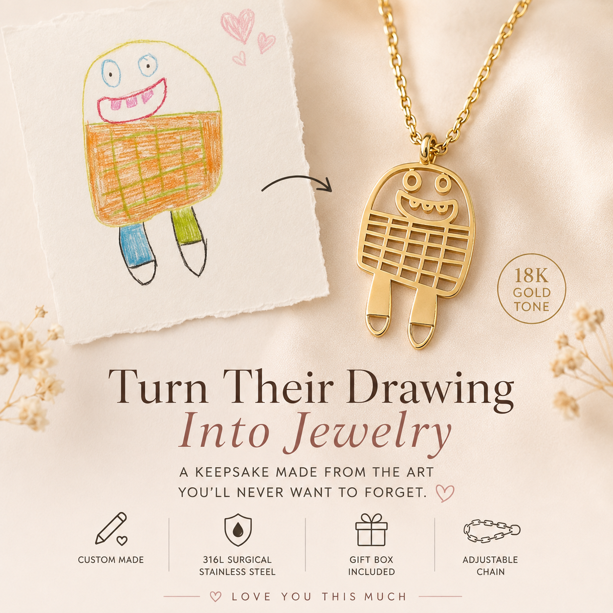 Custom Drawing Jewelry – Turn Their Artwork Into a Necklace, Bracelet or Keychain