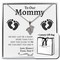 Thumbnail for New Mom Expecting Twins Baby Feet Necklace - Love You This Much