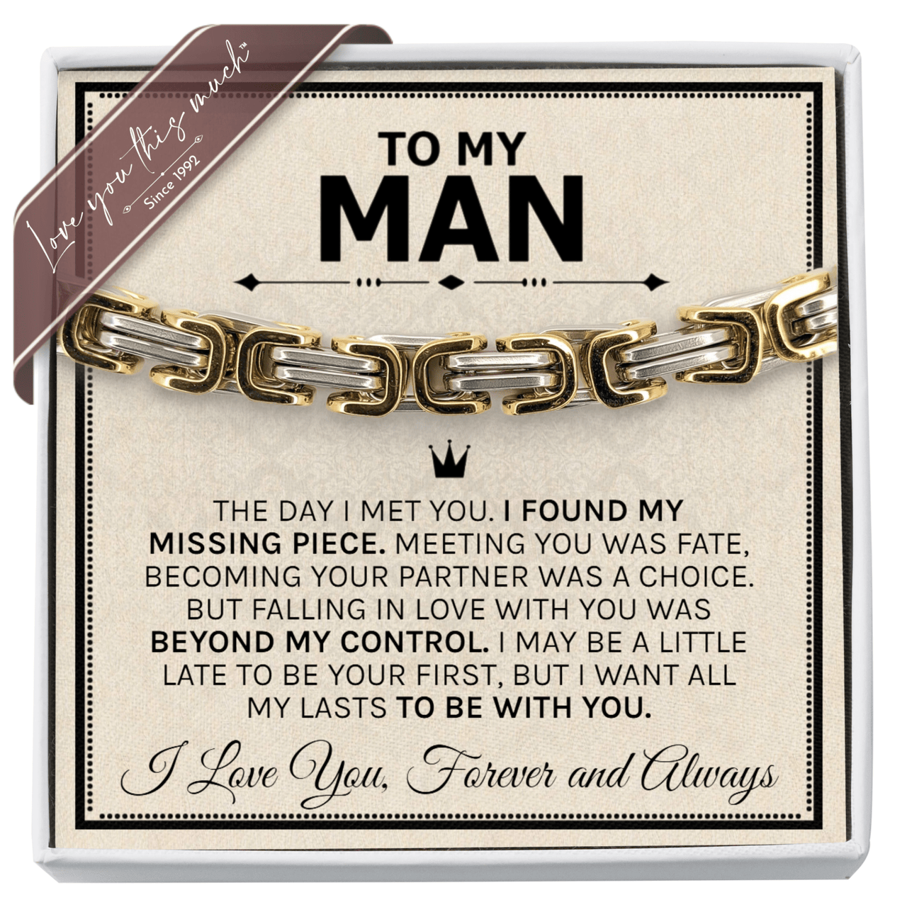 To My Man "Your Crown" 5mm Steel Bracelet - Love You This Much