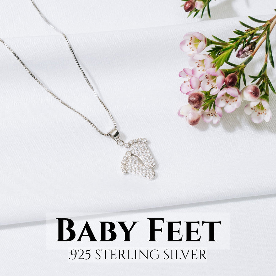 New Mom on Birthday Baby Feet Necklace - Love You This Much